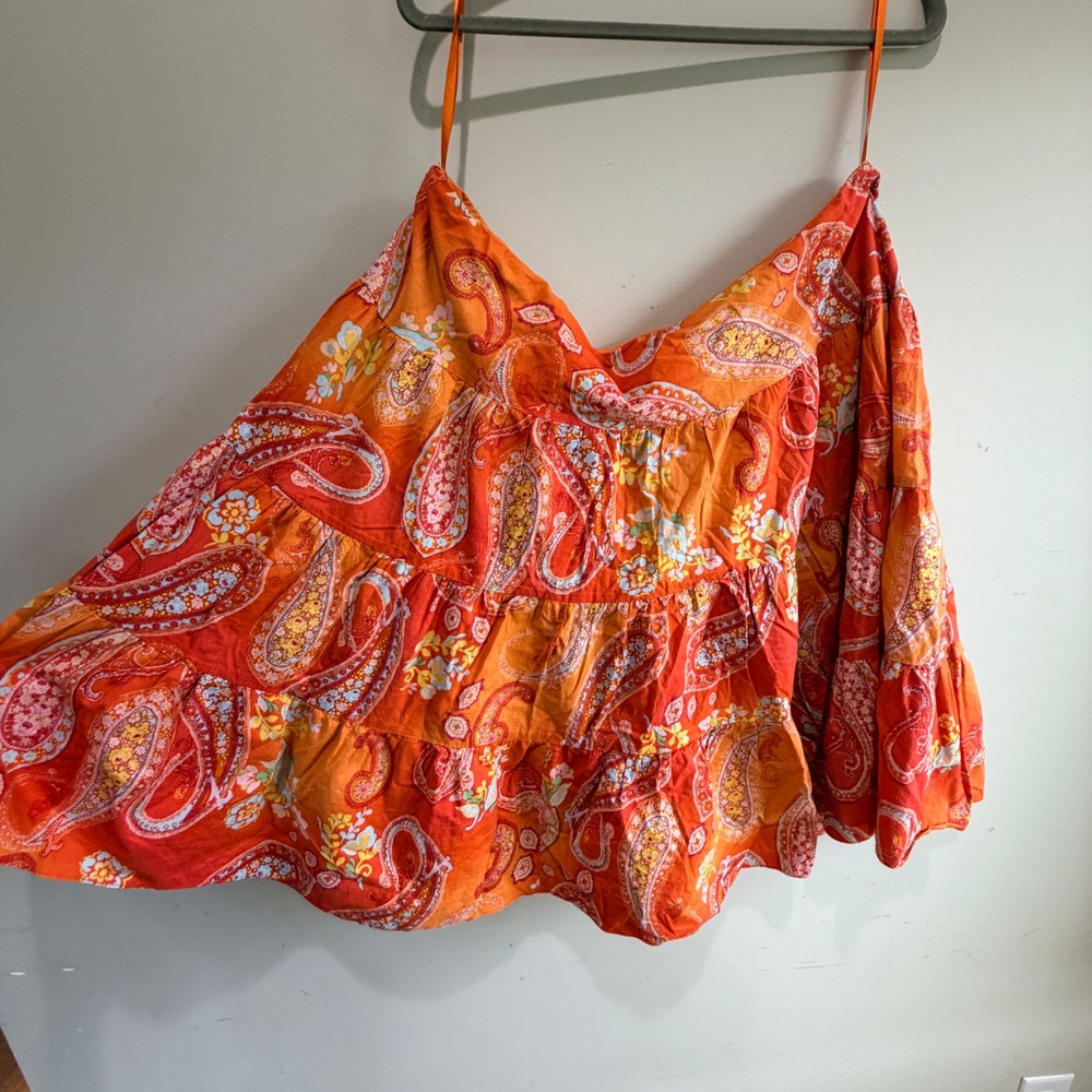 Chaps Paisley Tiered Lined Skirt SZ XL Orange Flowy Boho Gypsy Midi Cottagecore